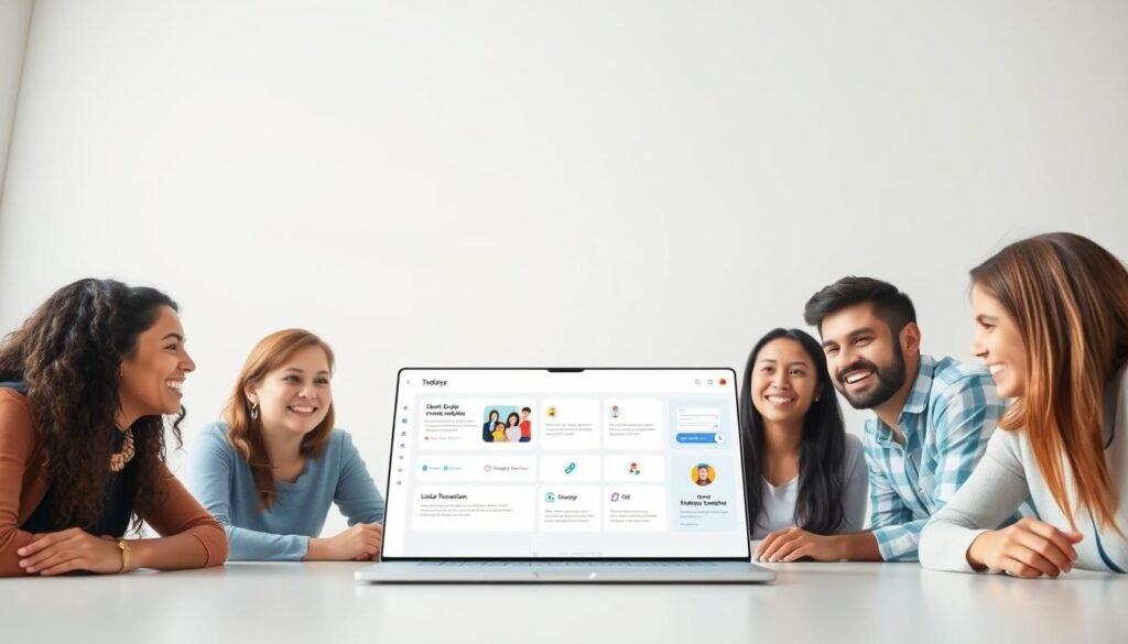 A high-resolution image of a tranquil, modern educational platform with a clean, minimalist design. In the foreground, a group of diverse students engage in collaborative learning, their faces alight with the joy of discovery. The middle ground showcases the platform's sleek, intuitive interface, highlighting its user-friendly features and seamless navigation. In the background, a serene backdrop of soft gradients and subtle patterns creates a calming, distraction-free environment, conducive to focused study and personal growth. The overall composition conveys a sense of harmony, productivity, and the empowering potential of the educational experience.