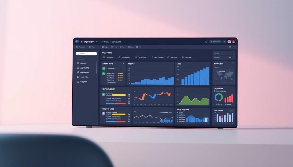 A sophisticated project management dashboard with a clean, minimalist design. The foreground displays a sleek, responsive interface with customizable task tracking, calendar views, and team collaboration tools. The middle ground showcases detailed Gantt charts, resource allocation, and real-time reporting. The background features a subtle pastel gradient, conveying a sense of efficiency and organization. Soft, directional lighting highlights the various components, creating depth and emphasizing the advanced functionality. The overall mood is professional, productive, and visually appealing, reflecting the needs of both individual users and collaborative work groups.