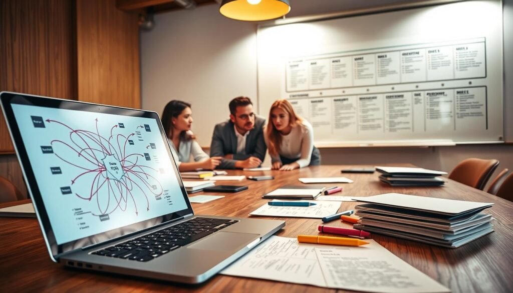 A strategic outreach plan unfolds on a wooden conference table, illuminated by warm overhead lighting. In the foreground, a laptop displays a digital blueprint, its screen filled with interconnected nodes and arrows mapping out a comprehensive outreach strategy. Scattered around the table are neatly organized folders, highlighters, and a carefully curated set of notes. The middle ground features a team of professionals leaning in, engaged in a collaborative discussion, their expressions thoughtful and determined. In the background, a large whiteboard showcases a meticulously crafted outreach timeline, with milestones and key performance indicators clearly outlined. The overall atmosphere conveys a sense of focused planning, strategic thinking, and a shared commitment to driving impactful community outreach.