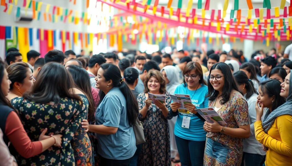 A vibrant community gathering, filled with warmth and camaraderie, celebrates the empowerment of individuals with Down Syndrome. In the foreground, a diverse group of people embrace, their faces alight with joy and pride. In the middle ground, volunteers distribute informative brochures, engaging the crowd and raising awareness. The background is a tapestry of colorful banners and streamers, conveying a sense of festivity and unity. Soft, diffused lighting casts a gentle glow, creating an atmosphere of inclusivity and support. The scene captures the essence of the Emirates Down Syndrome Association's mission, where generosity and compassion fuel the empowerment of those with unique abilities.