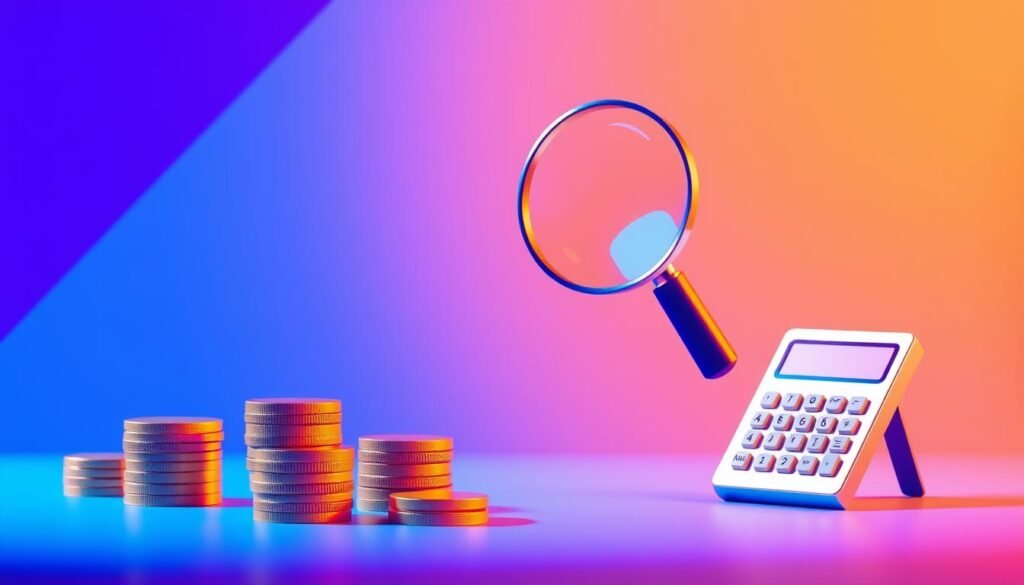 A vibrant, high-contrast illustration showcasing a lifetime deal's cost-saving benefits. In the foreground, a stack of coins and a calculator, symbolizing the financial savings. In the middle ground, a magnifying glass hovers, highlighting the exceptional value. The background features a bold geometric pattern in shades of blue and purple, conveying a sense of dynamism and modernity. Warm, directional lighting casts subtle shadows, adding depth and dimension to the scene. The overall composition is sleek, minimalist, and visually striking, capturing the essence of "Why Appsumo Lifetime Deals Are Worth It."