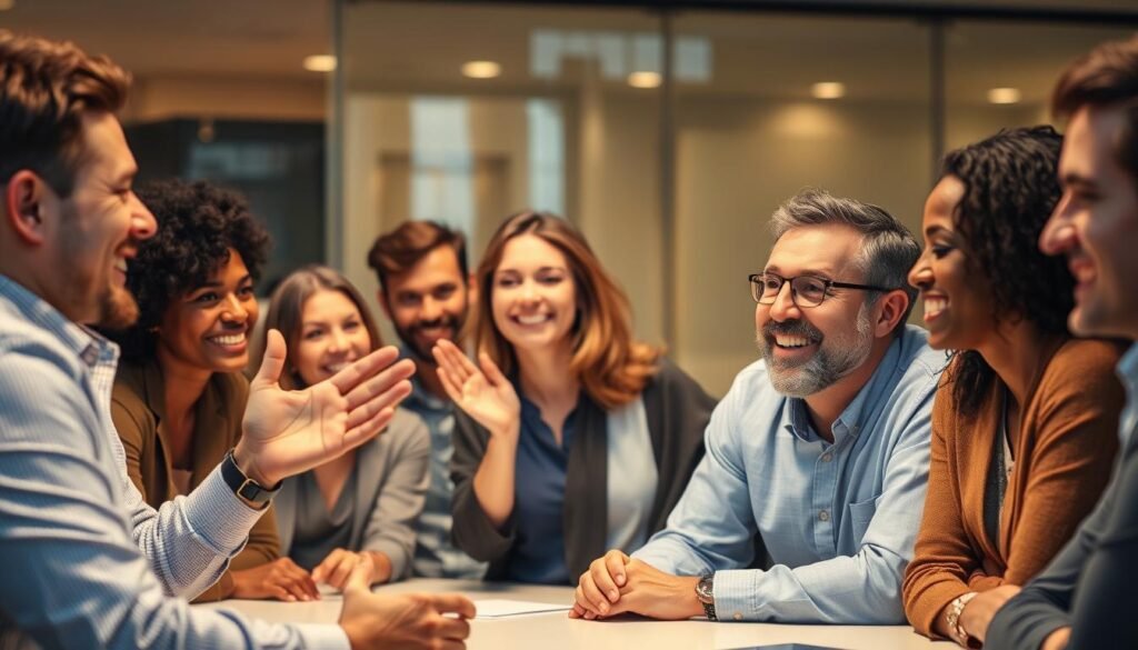 A diverse group of individuals, their faces beaming with satisfaction, gathered around a conference table. Warm, soft lighting illuminates their features, creating an inviting atmosphere. In the foreground, a man gestures animatedly, sharing his experiences with the attentive audience. In the middle ground, a woman nods enthusiastically, her eyes sparkling with excitement. The background showcases a modern, well-appointed office space, hinting at the professional setting of this user feedback session. The overall scene conveys a sense of collaboration, engagement, and the positive impact of the NeuroVizr software solutions. A diverse group of individuals, their faces beaming with satisfaction, gathered around a conference table. Warm, soft lighting illuminates their features, creating an inviting atmosphere. In the foreground, a man gestures animatedly, sharing his experiences with the attentive audience. In the middle ground, a woman nods enthusiastically, her eyes sparkling with excitement. The background showcases a modern, well-appointed office space, hinting at the professional setting of this user feedback session. The overall scene conveys a sense of collaboration, engagement, and the positive impact of the NeuroVizr software solutions.