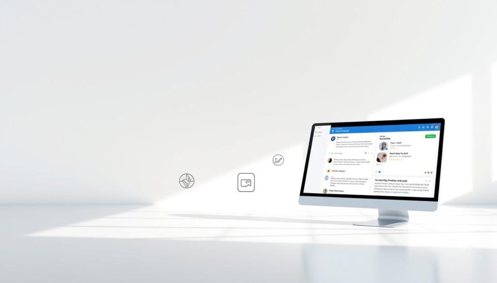 A sleek and modern business messaging platform showcased in a dynamic, well-lit environment. The foreground features a clean, minimalist user interface with intuitive messaging tools and collaboration features. The middle ground highlights stylized icons and graphics that convey the platform's key capabilities, such as team coordination, client communications, and workflow automation. The background sets an atmosphere of professionalism and productivity, with subtle, complementary gradients and subtle geometric patterns. Rendered with a high-quality, photorealistic style that emphasizes the platform's ease of use and sophisticated design.