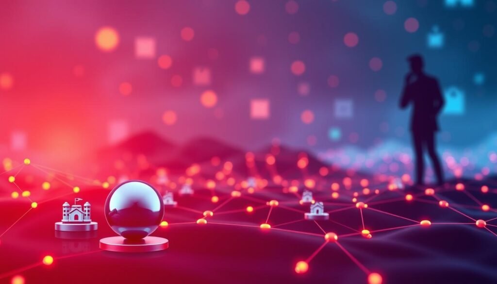 A vibrant digital landscape showcasing the pros and cons of a business communication platform. In the foreground, a trio of polished icons representing efficiency, collaboration, and cost-savings - the core benefits of the platform. In the middle ground, a pulsing network of interconnected devices, symbolizing seamless integration and real-time responsiveness. However, in the background, subtle shadows cast by concerns over data privacy, security risks, and potential over-reliance on technology. The overall composition conveys a balance between the platform's strengths and the challenges it may present, inviting the viewer to consider the nuances of its impact on modern business operations.