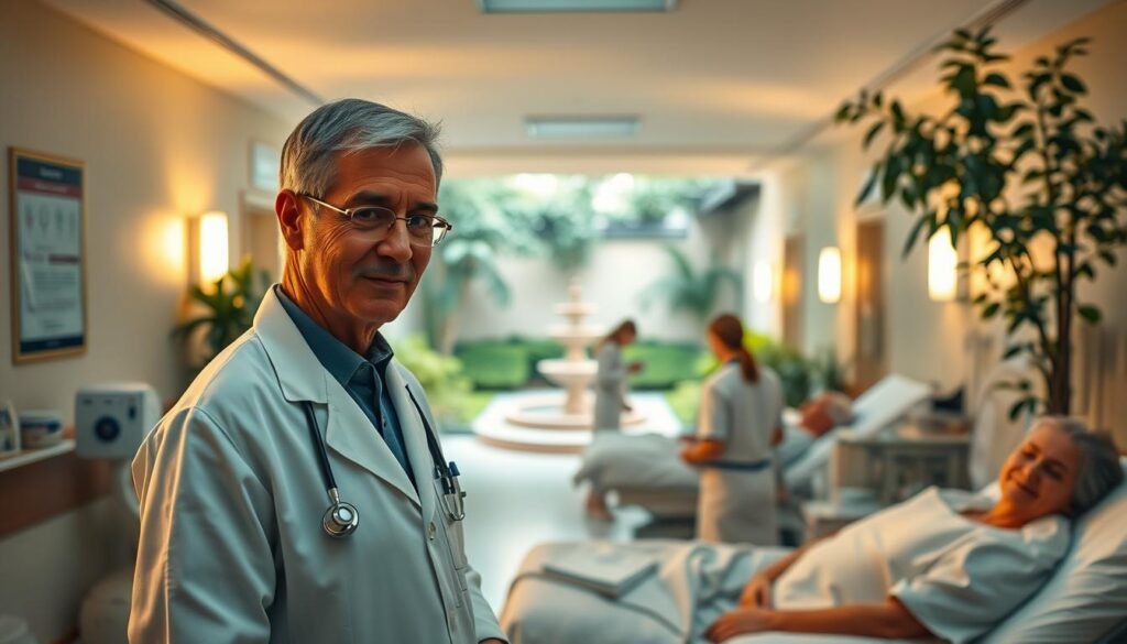 A serene hospital ward, bathed in warm, diffused lighting that casts a comforting glow. In the foreground, a kindly doctor in a crisp white coat examines a patient, their expression one of empathy and care. In the middle ground, nurses in pristine uniforms tend to the needs of the infirm, their movements fluid and practiced. The background reveals a tranquil courtyard, lush with greenery and calming water features, a sanctuary of healing and respite. The overall mood is one of compassion, professionalism, and a steadfast commitment to the wellbeing of all who enter this sacred space of charitable and humanitarian work. A serene hospital ward, bathed in warm, diffused lighting that casts a comforting glow. In the foreground, a kindly doctor in a crisp white coat examines a patient, their expression one of empathy and care. In the middle ground, nurses in pristine uniforms tend to the needs of the infirm, their movements fluid and practiced. The background reveals a tranquil courtyard, lush with greenery and calming water features, a sanctuary of healing and respite. The overall mood is one of compassion, professionalism, and a steadfast commitment to the wellbeing of all who enter this sacred space of charitable and humanitarian work.