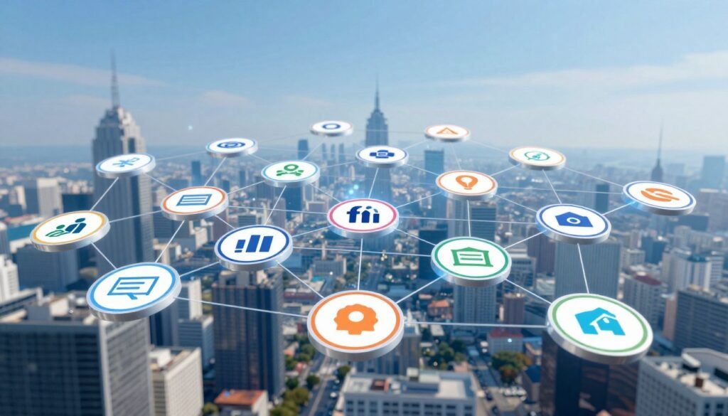 A dynamic representation of a vast network of over 100 job boards, depicted with a visually engaging layout. In the foreground, large interconnected nodes symbolize various job boards, illustrated as colorful circles, each featuring distinct icons representing different industries (like technology, healthcare, and finance). In the middle ground, flowing lines connect these nodes, representing data flow and job visibility, creating a sense of movement and connectivity. The background is a sleek, modern cityscape, symbolizing the digital age, with a soft, glowing blue sky suggesting optimism and opportunity. The lighting is bright and clear, enhancing a professional and inviting atmosphere. The image conveys a sense of expansion and reach, aligning with the themes of job accessibility and networking. A dynamic representation of a vast network of over 100 job boards, depicted with a visually engaging layout. In the foreground, large interconnected nodes symbolize various job boards, illustrated as colorful circles, each featuring distinct icons representing different industries (like technology, healthcare, and finance). In the middle ground, flowing lines connect these nodes, representing data flow and job visibility, creating a sense of movement and connectivity. The background is a sleek, modern cityscape, symbolizing the digital age, with a soft, glowing blue sky suggesting optimism and opportunity. The lighting is bright and clear, enhancing a professional and inviting atmosphere. The image conveys a sense of expansion and reach, aligning with the themes of job accessibility and networking.